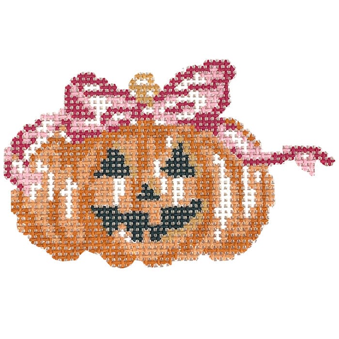 Pumpkin with Pink Bow Painted Canvas KCN Designers 