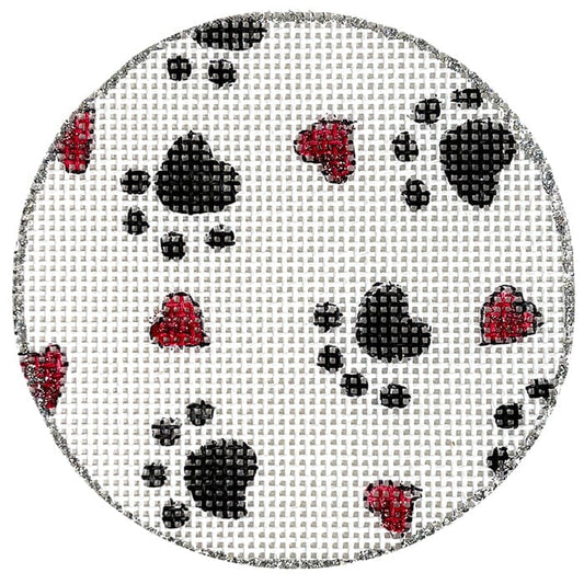 Puppy Paws and Hearts 4" Round Painted Canvas Alice Peterson Company 