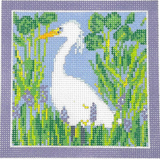 Purple Egret Square Painted Canvas KCN Designers 
