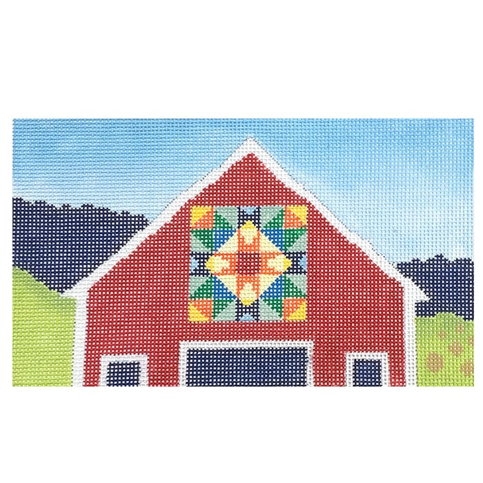 Quilted Barn on 18 mesh Painted Canvas Alice & Blue 