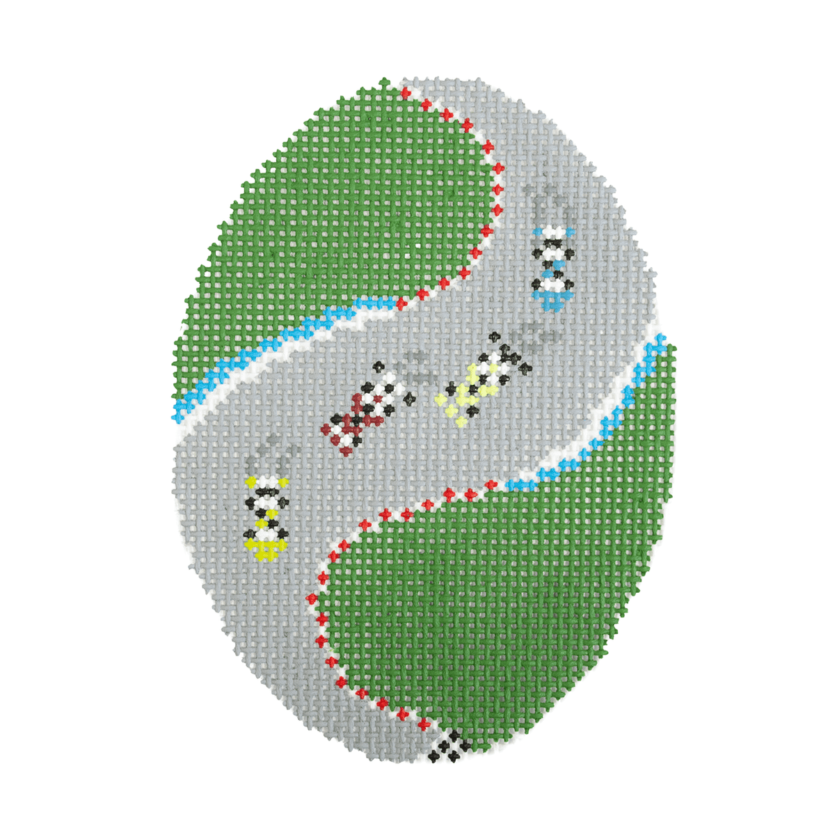 Racers from Above Oval Painted Canvas Atlantic Blue Canvas  - 1