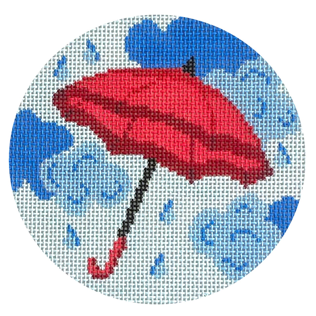 Rain Rain Go Away Round Painted Canvas Atlantic Blue Canvas  - 1