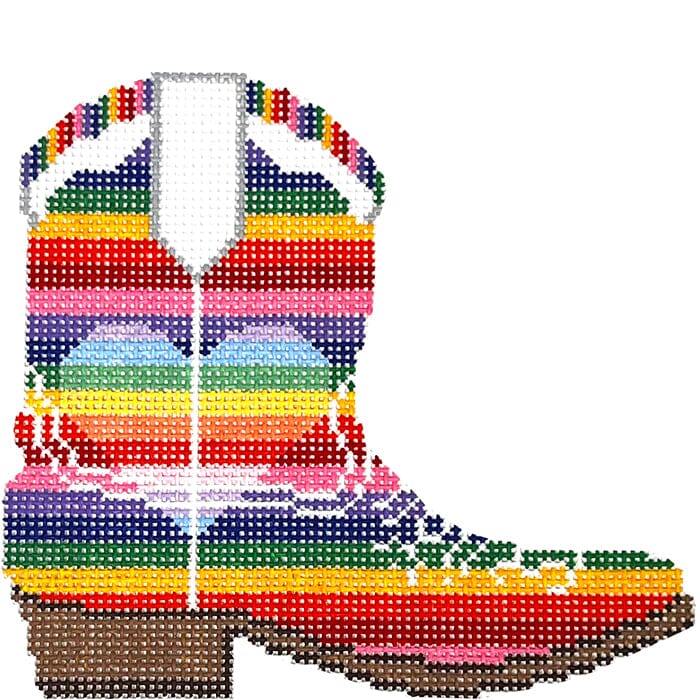 Rainbow Cowboy Boot Painted Canvas Wipstitch Needleworks  - 1