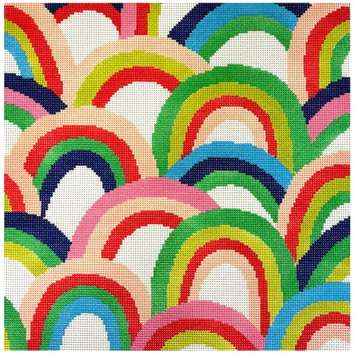 Rainbow Pillow 12x12 Painted Canvas KCN Designers  - 1