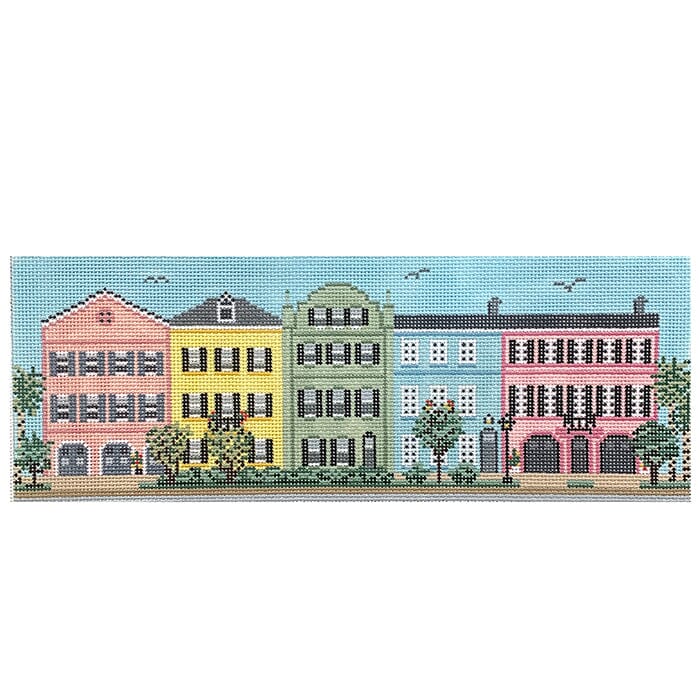 Rainbow Row - Charleston Row Houses on 18 Painted Canvas Needle Crossings 