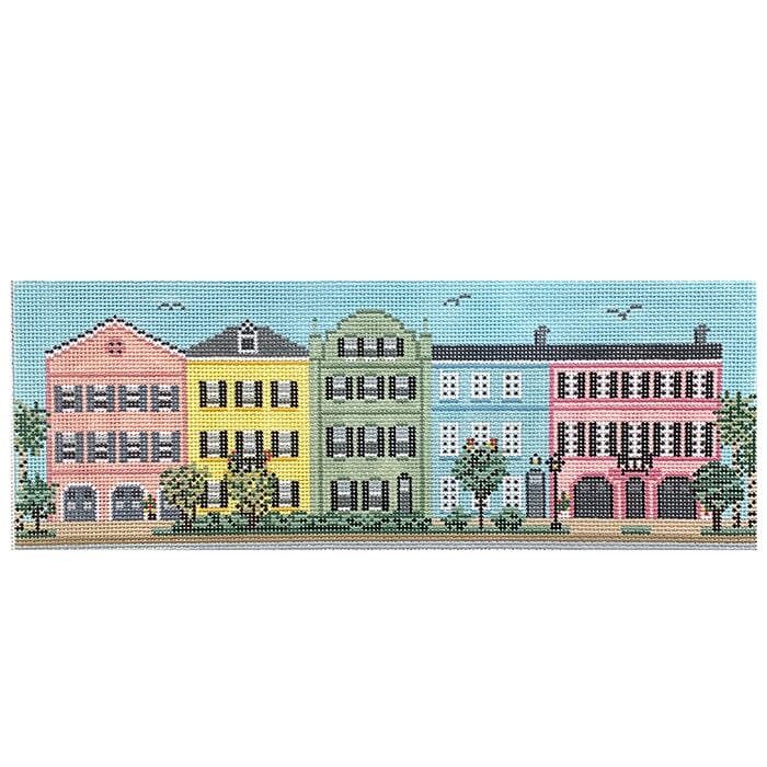 Rainbow Row   Charleston Row Houses on 18 Painted Canvas Needle Crossings  - 1
