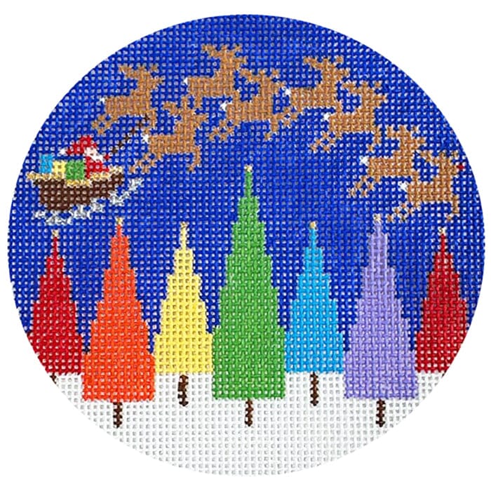 Rainbow Trees Ornament Painted Canvas Doolittle Stitchery 