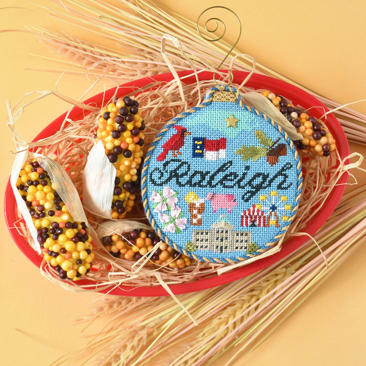 Raleigh Travel Round with Stitch Guide and Online Class Painted Canvas Kirk & Bradley  - 4