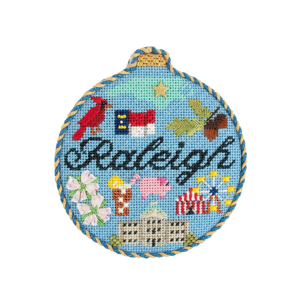 Raleigh Travel Round with Stitch Guide and Online Class Painted Canvas Kirk & Bradley  - 2