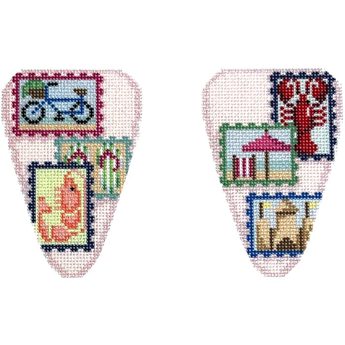 RD Vacation Stamp Scissor Case Printed Canvas Two Sisters Needlepoint 
