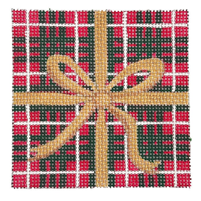 Red and Green Christmas Package Gold Bow Painted Canvas Alice Peterson Company 