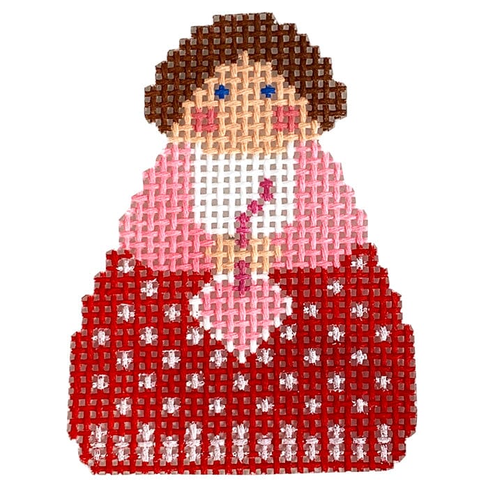 Red Angel with Pink Heart Ornament Painted Canvas Stitch Its  - 1