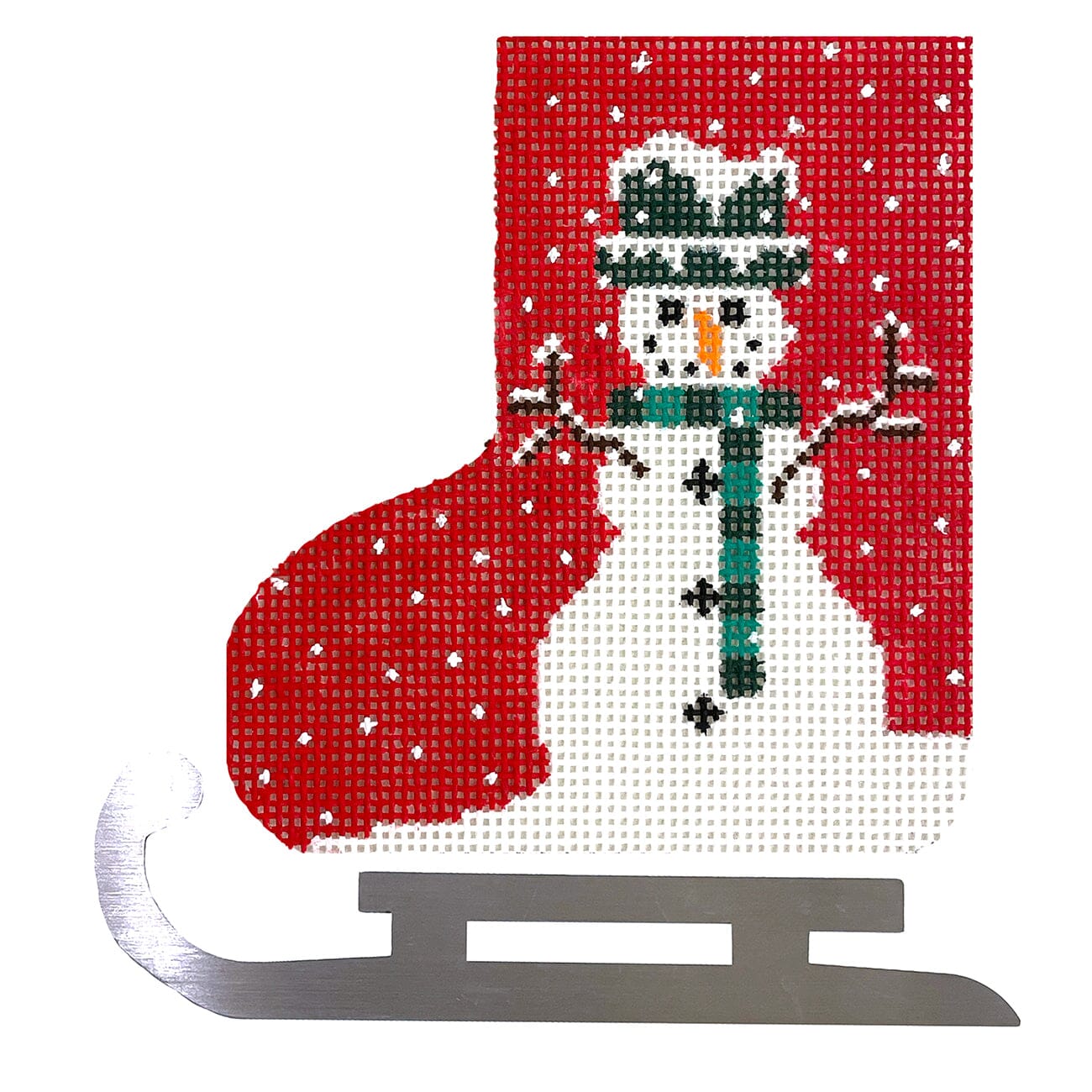Red Background Snowman Mini Skate w/Blade Painted Canvas Shelly Tribbey  - 1