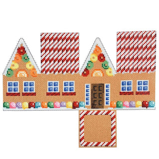Red Cane Roof Gingerbread Cottage Printed Canvas Two Sisters Needlepoint 
