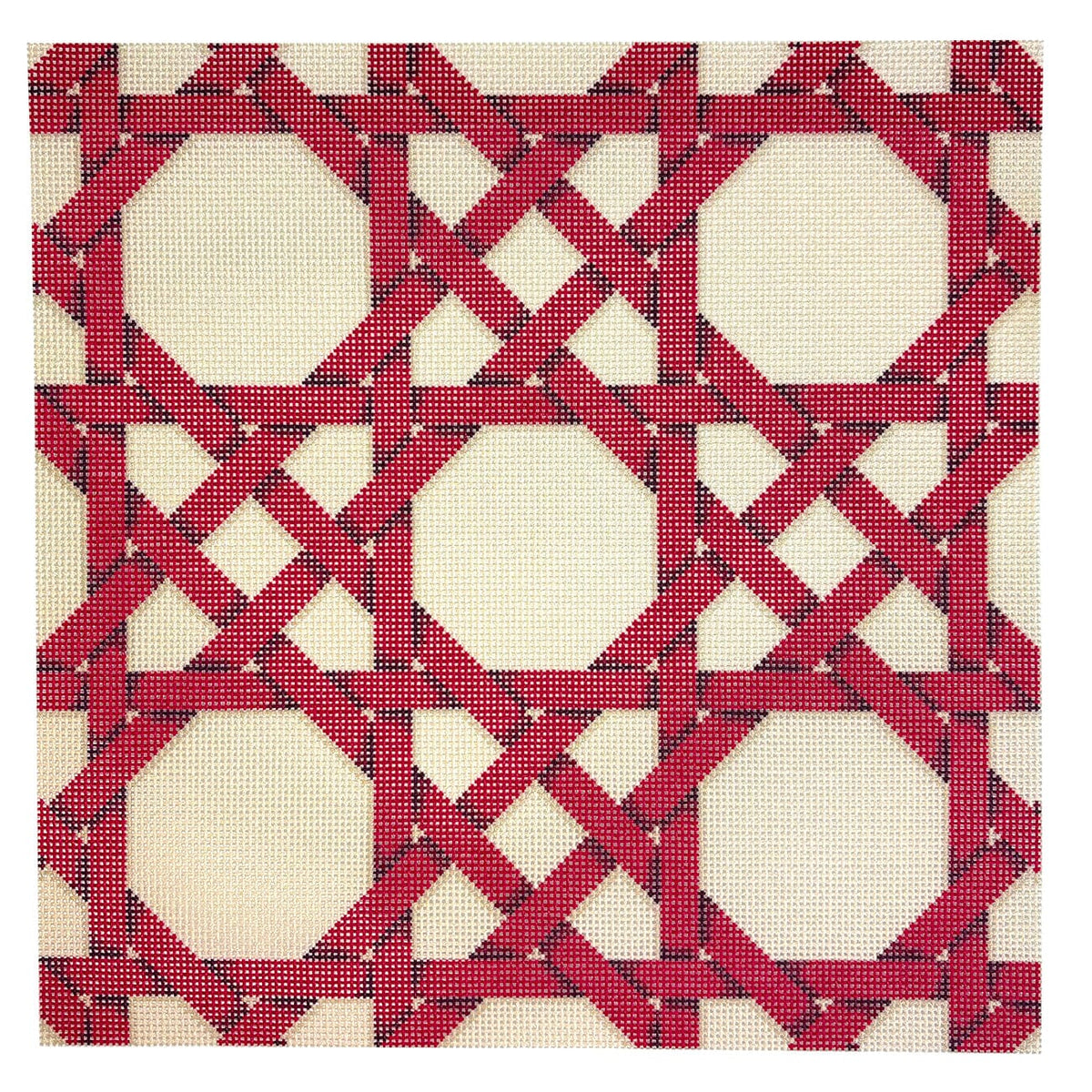 Red Caning 12" x 12" Printed Canvas Two Sisters Needlepoint  - 1