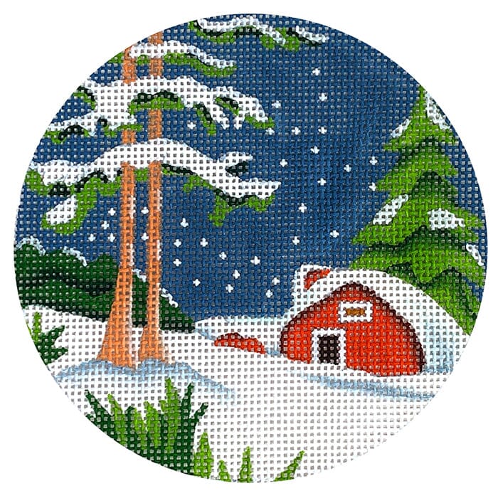 Red Cottage Snow Round Painted Canvas Melissa Shirley Designs 