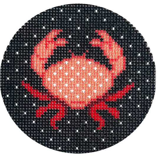 Red Crab 3" Round Printed Canvas Two Sisters Needlepoint 