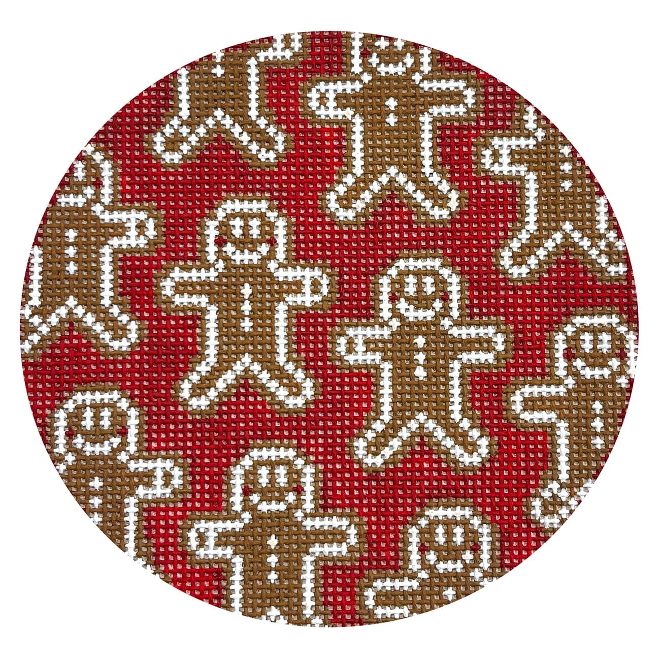 Red Gingerbread Friends Round Painted Canvas Atlantic Blue Canvas  - 1