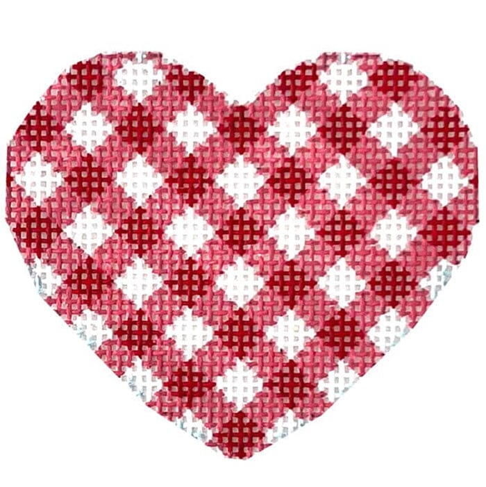 Red Gingham Mini Heart Printed Canvas Two Sisters Needlepoint 
