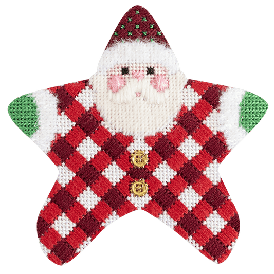 Red Gingham PJ Santa with Stitch Guide Painted Canvas Associated Talents 