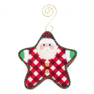 Red Gingham PJ Santa with Stitch Guide Printed Canvas Two Sisters Needlepoint 
