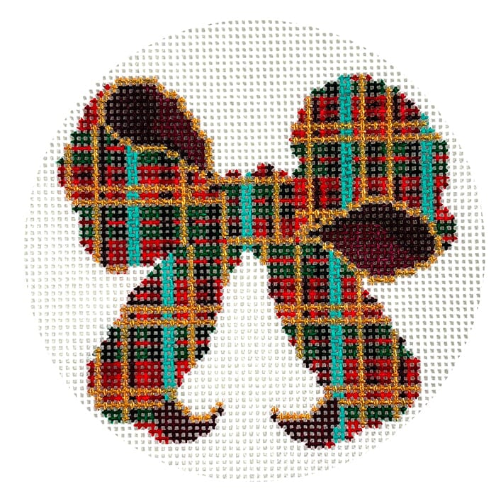 Red & Green Plaid Bow 4" Round Painted Canvas All About Stitching/The Collection Design 

