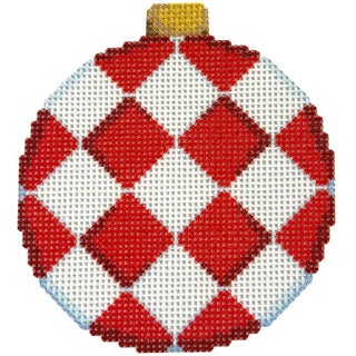 Red Harlequin Ball Ornament Printed Canvas Two Sisters Needlepoint 

