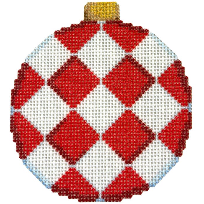 Red Harlequin Ball Ornament Printed Canvas Two Sisters Needlepoint 
