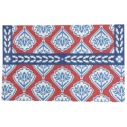 Red Medallion Clutch Painted Canvas Anne Fisher Needlepoint LLC 