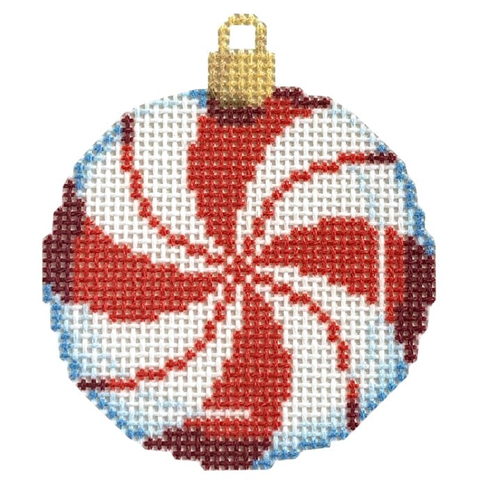 Red Peppermint Mini Ball Printed Canvas Two Sisters Needlepoint 
