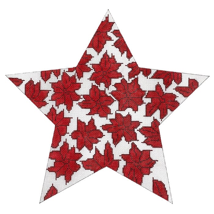 Red Poinsettia 10" Tree Topper Star Painted Canvas Whimsy & Grace - 1