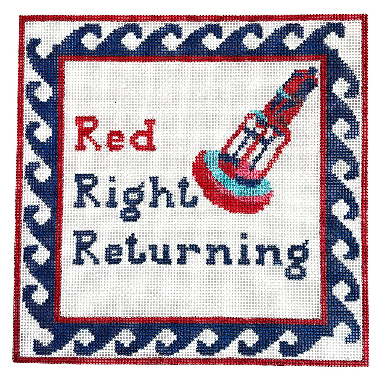 Red, Right, Returning Pillow Painted Canvas The Gingham Stitchery  - 1