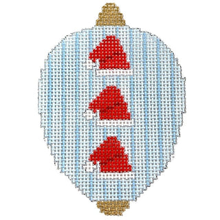 Red Santa Hats on Blue Stripes Bauble Painted Canvas Kristine Kingston 
