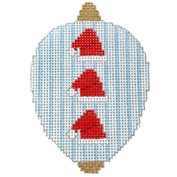 Red Santa Hats on Blue Stripes Bauble Painted Canvas Kristine Kingston 
