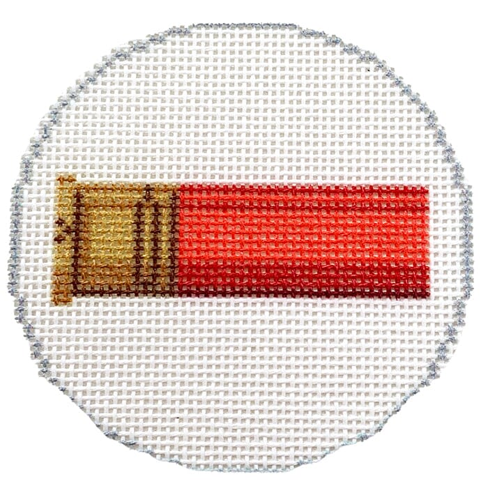 Red Shotgun Shell 3" Round Printed Canvas Two Sisters Needlepoint 
