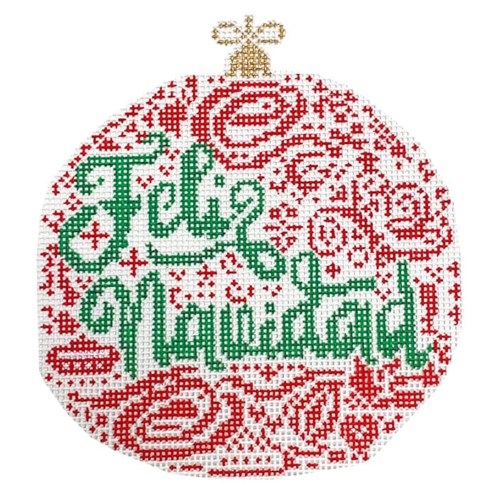 Red Small Feliz Navidad Ornament Painted Canvas Danji Designs  - 1