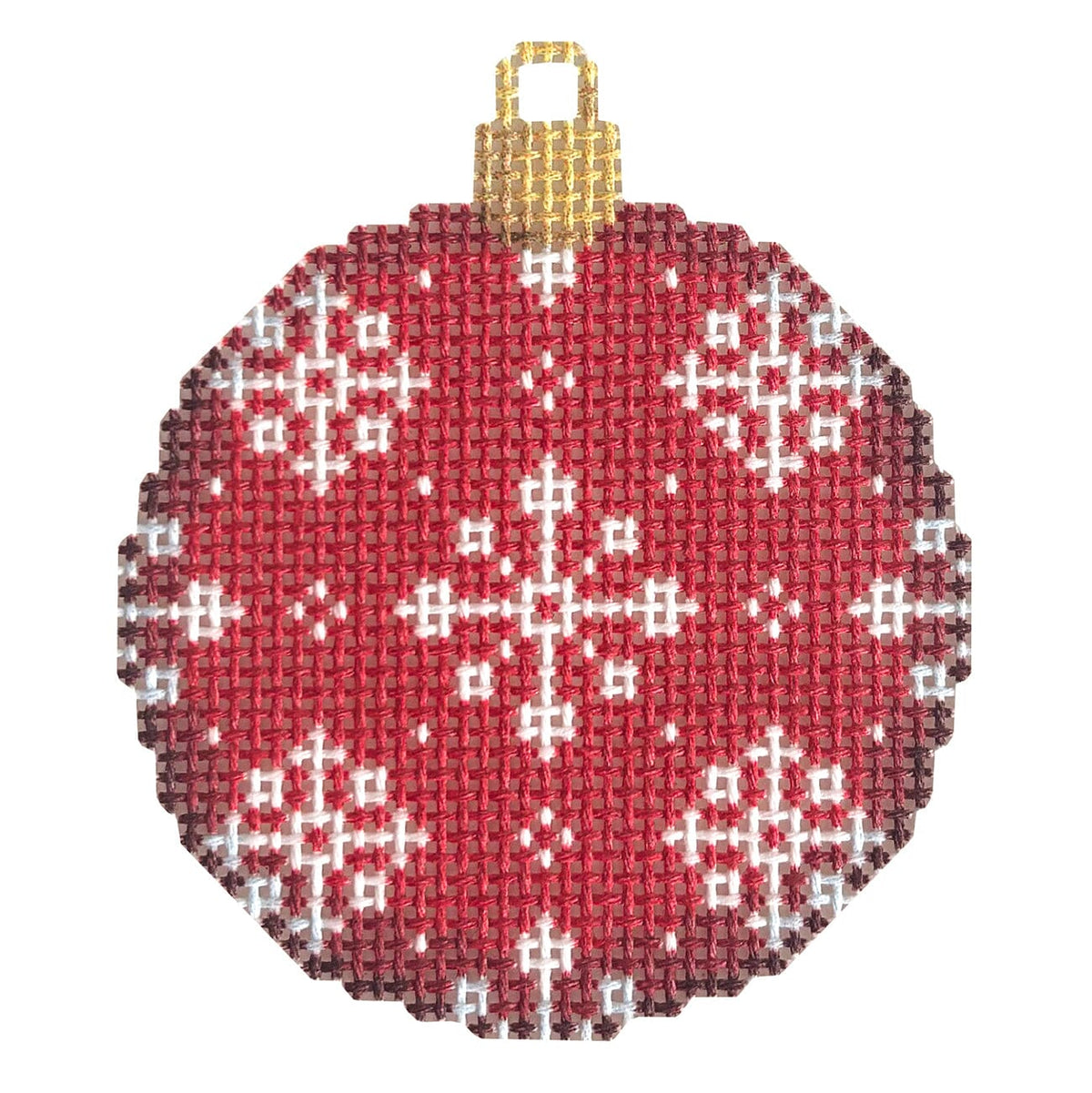 Red Snowflake Repeat Mini Ball Printed Canvas Two Sisters Needlepoint  - 1