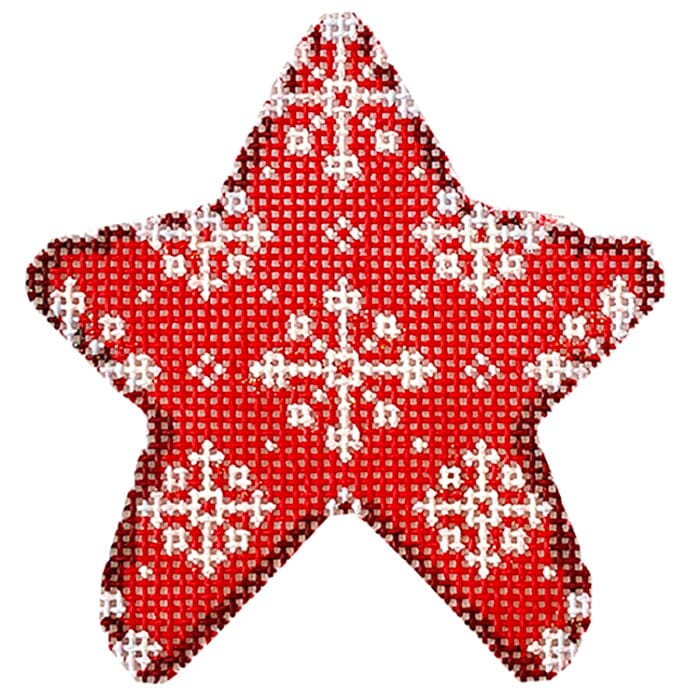 Red Snowflakes Mini Star Printed Canvas Two Sisters Needlepoint 
