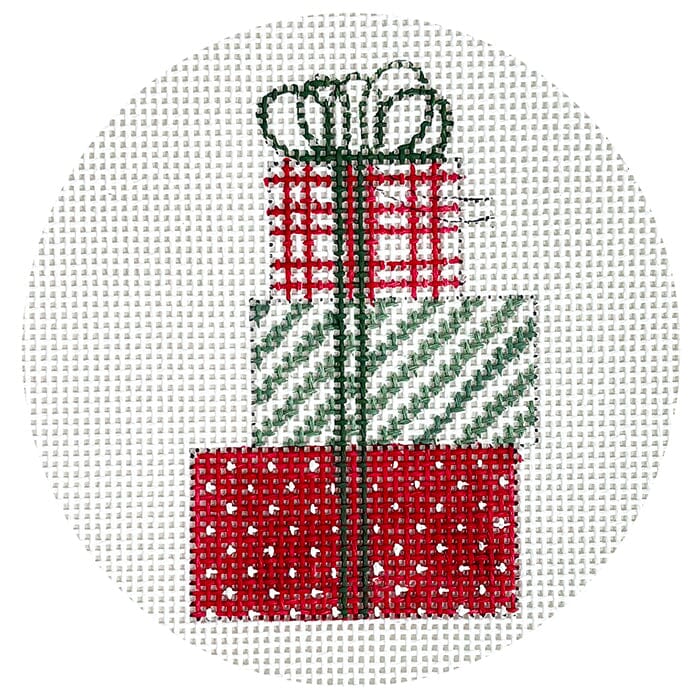 Red Stacked Gifts 5 "Round Painted Canvas Alice Peterson Company 
