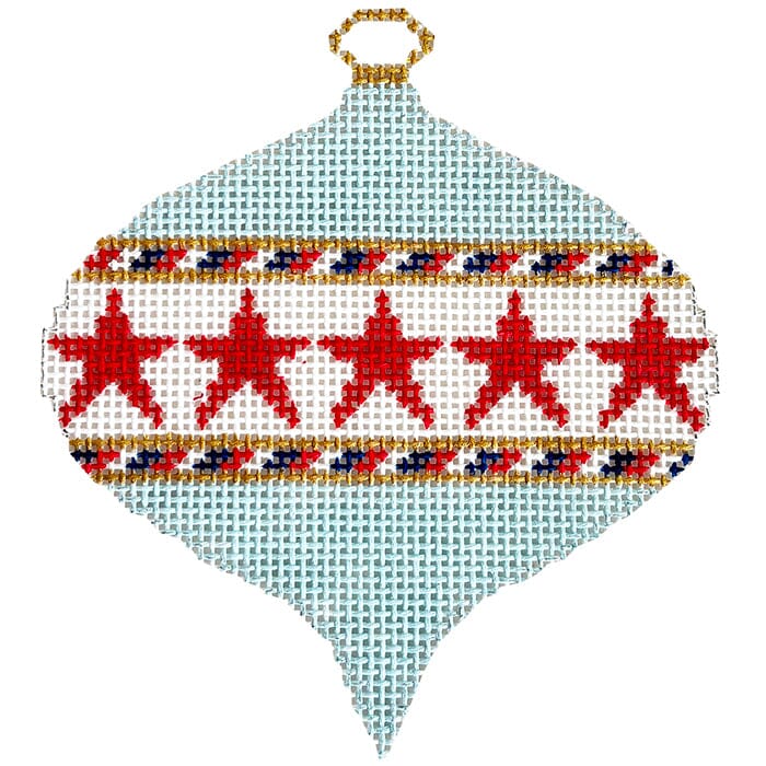 Red Stars on Light Blue Bauble Painted Canvas Chris Lewis Distributing  - 1