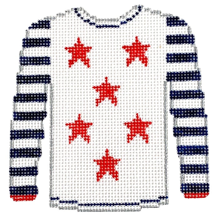 Red Stars on White Sweater Painted Canvas Kristine Kingston  - 1