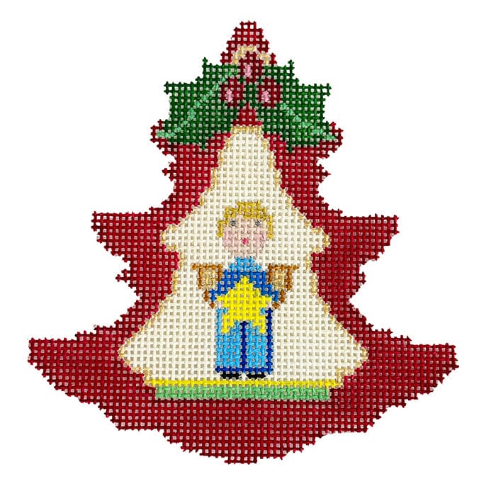 Red Tree   Boy w/ Star Painted Canvas Blue Ridge Stitchery 
