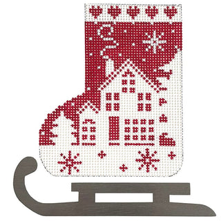 Red & White Holiday House Mini Skate Ornament Painted Canvas Shelly Tribbey 
