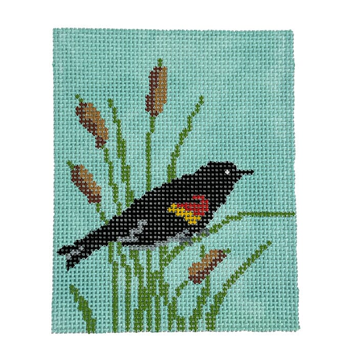 Red winged Blackbird Square Painted Canvas Atlantic Blue Canvas  - 1