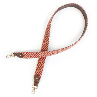 Red/Camel Fretwork Crossbody Strap Printed Canvas Two Sisters Needlepoint 
