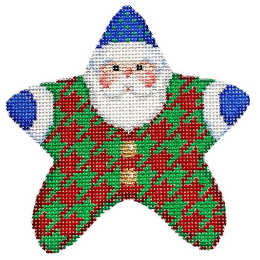 Red/Green Houndstooth PJ Santa with Stitch Guide Printed Canvas Two Sisters Needlepoint 