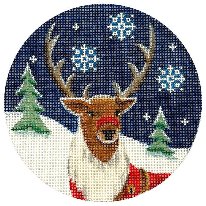Regal Reindeer Round Painted Canvas Rebecca Wood Designs  - 1