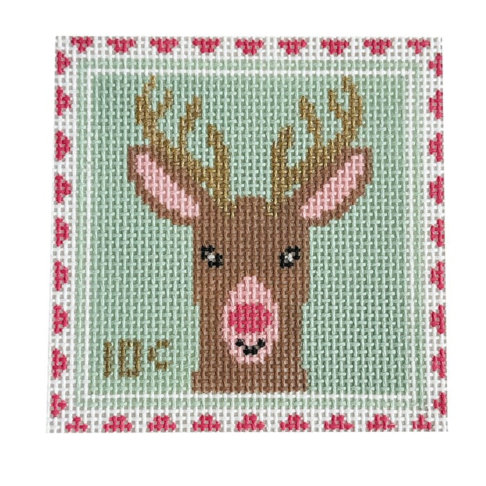 Reindeer Stamp Painted Canvas Stitch Rock Designs  - 1