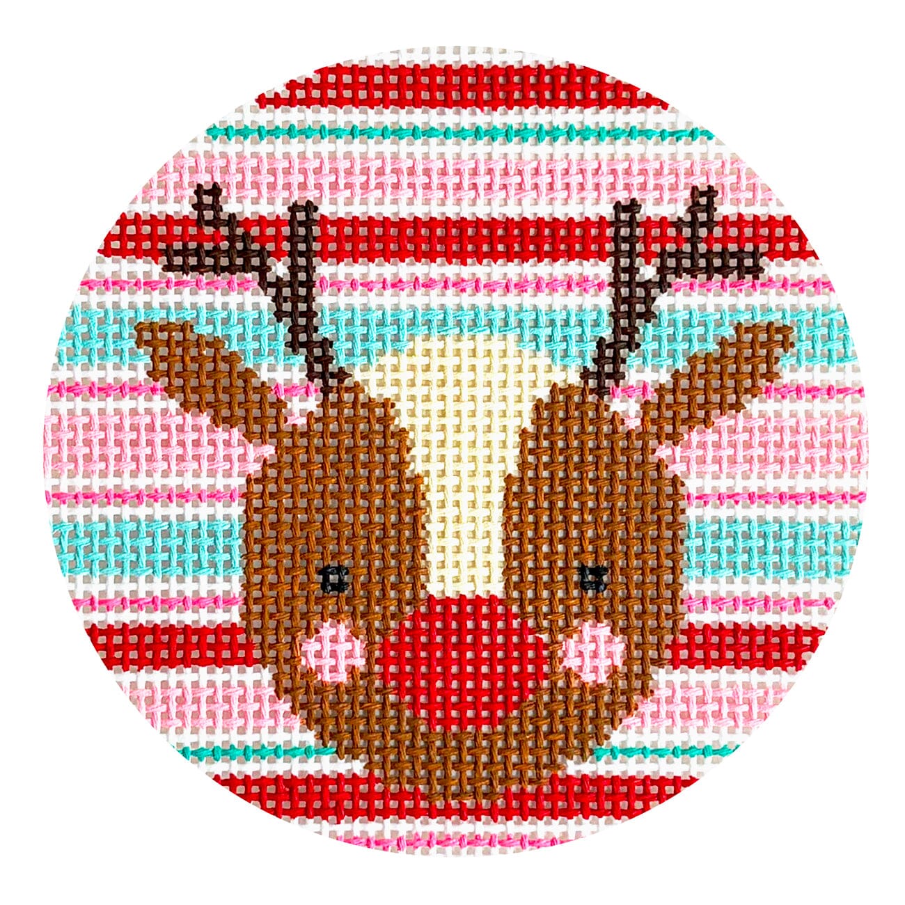 Reindeer with Stripes Round Painted Canvas Blueberry Point Canvas  - 1