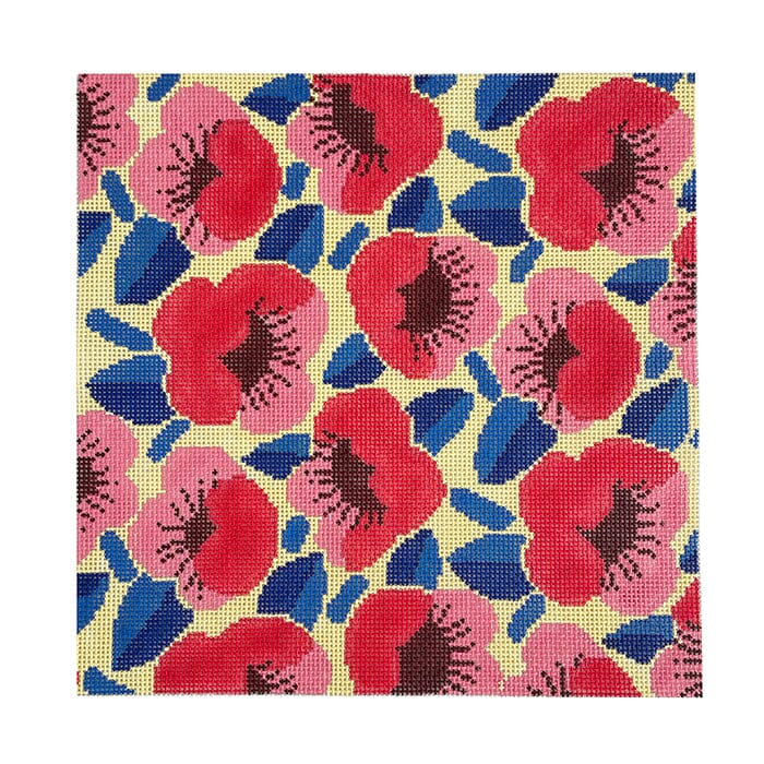 Retro Peonies Square 10" Painted Canvas Mopsey Designs 
